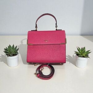 Dune London Pink Gray Structured Satchel Crossbody Top Handle Bag Gold Hardware